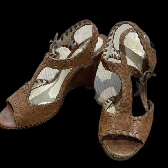 Fendi Brown Leather Wedge Sandals - Picture 2 of 6